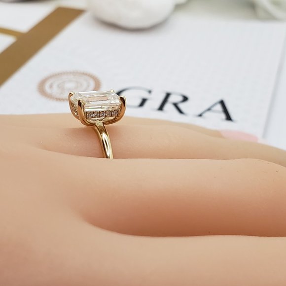 14K Yellow Gold 3 Carats Emerald Cut Moissanite Engagement Ring - Picture 8 of 14